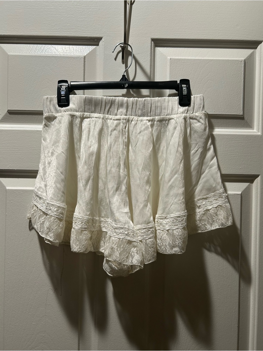 Free People Cream Lace-Trim Satin High Waist Shorts Size Small